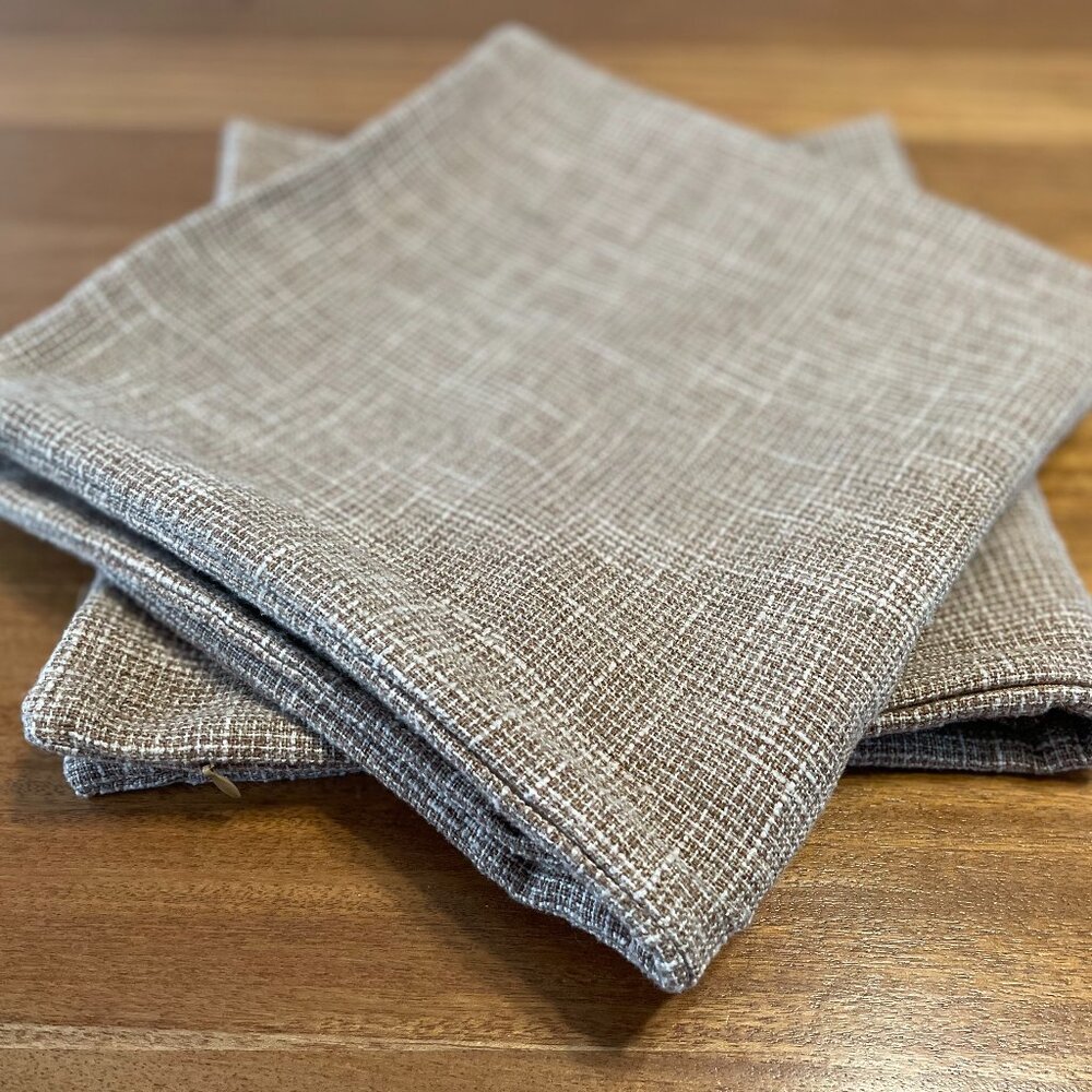 2-Pc Tweed Brown White Neutral Modern Farmhouse Throw Pillow Covers